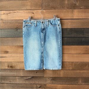 Vintage Y2K L.E.I. Denim Midi Skirt Blue High Rise Straight Fit